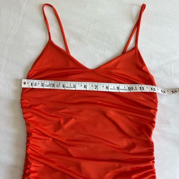 Bright Orange Ruched Side Mini Dress - Picture 7 of 8